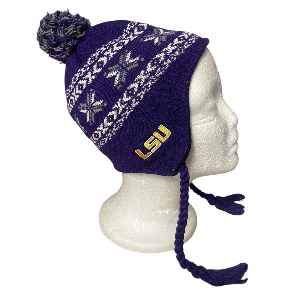 Captivating Headwear Kids Beanie with Earflaps Pom Pom OS LSU Purple Gold Sporty